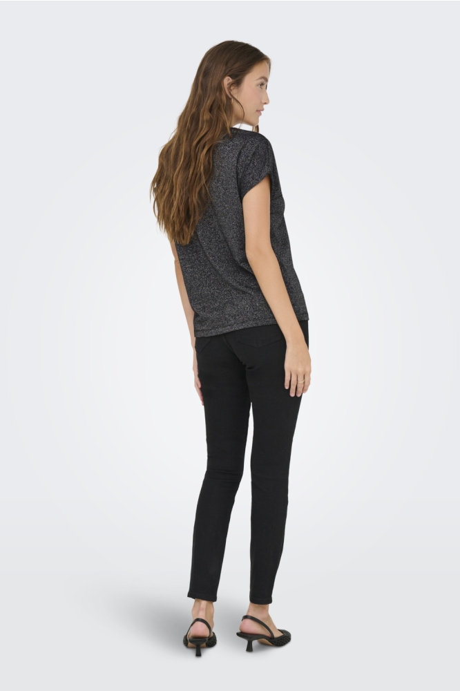 ONLMOSTER GLITTER S/S TOP NOOS JRS 15356991 BLACK/SILVER LUR